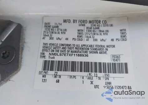 2015 Ford Transit Connect Xl from USA, damaged, VIN NM0LS7E7XF1188936